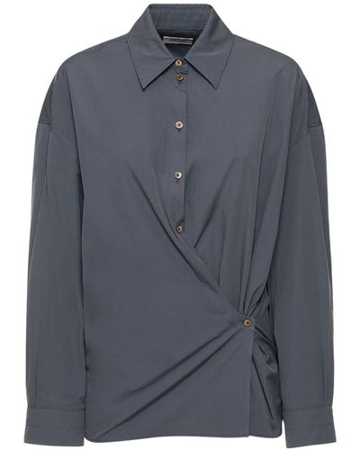 Lemaire Straight Collar Cotton & Silk Shirt - Blue