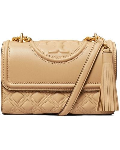 Tory Burch Small Fleming Convertible Leather Bag - Natural