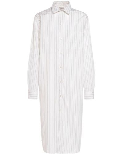 Bottega Veneta Fine Pinstripe Poplin Cotton Long Shirt - White