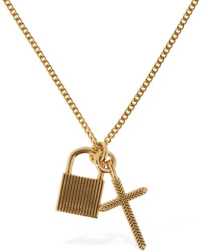 Emanuele Bicocchi Padlock & Cross Pendant Chain Necklace - Metallic