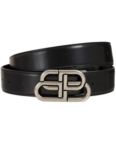 Balenciaga 3.5Cm Bb Reversible Leather Belt - Black