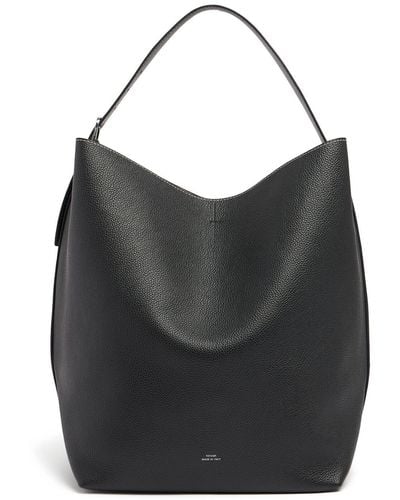 Totême Belted Grain Leather Tote Bag - Black