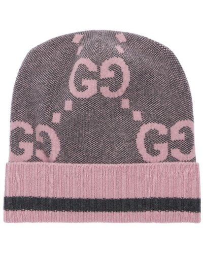 Gucci Gg Motif Cashmere Knit Hat - Purple