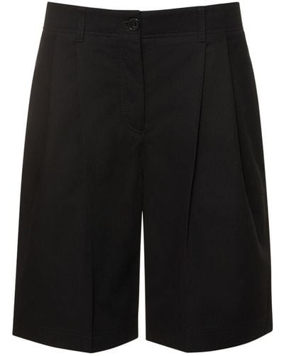 Totême Relaxed Pleated Twill Cotton Shorts - Black