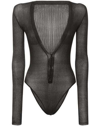 Petar Petrov Silk Knit V-neck Long Sleeve Bodysuit - Gray