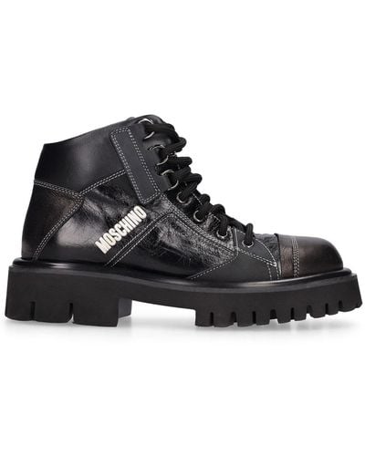 Moschino 40Mm Combat Sole Leather Hiking Boots - Black
