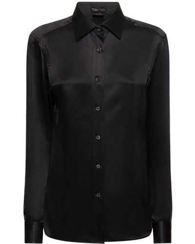 Tom Ford Camisa de satén de seda con plisado - Negro