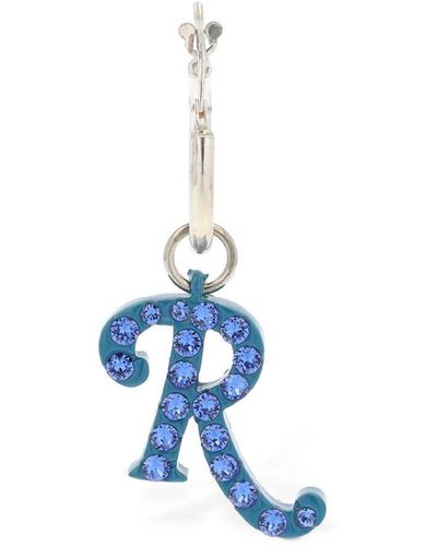 Raf Simons Big R Mono Earring W/ Crystals - Blue