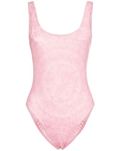Versace Barocco Print Lycra One-Piece Swimsuit - Pink