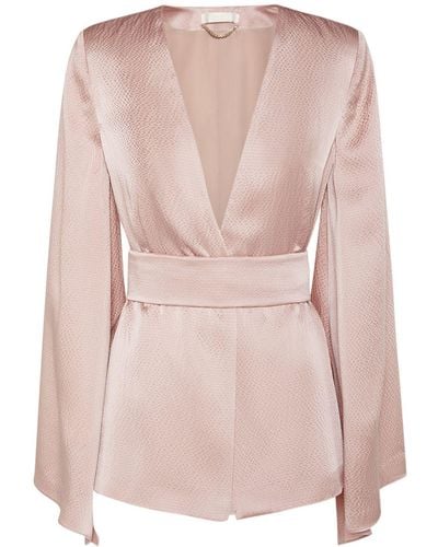 Max Mara Occhi Textured Satin Top W/Belt - Pink