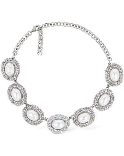 Alessandra Rich Oval Faux Pearl & Crystal Necklace - White