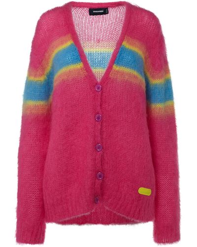 DSquared² Cardigan en maille de mohair mélangé à rayures - Rose