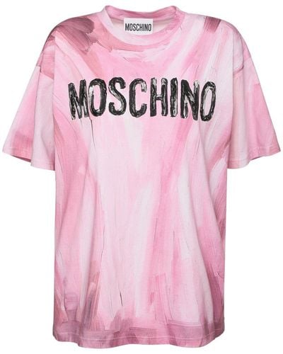 Moschino Bedrucktes T-shirt Aus Baumwolljersey - Pink