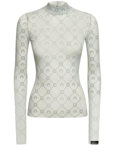 Marine Serre Top de malla con estampado - Gris