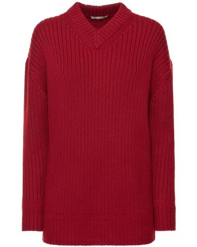 Emilia Wickstead Wool Knit V Neck Sweater - Red