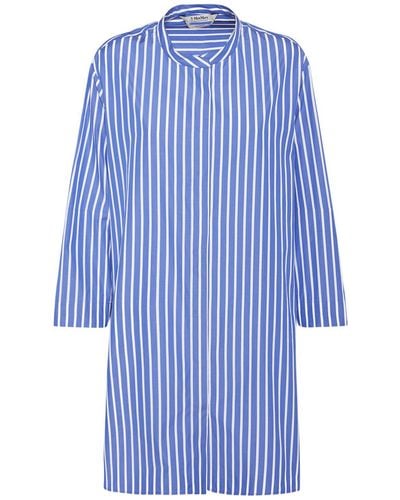 Max Mara Rovigo Cotton Poplin Striped Long Shirt - Blue