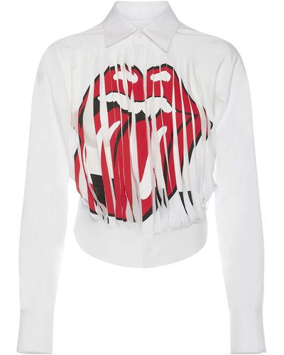 DSquared² Rolling Stones Distressed Crop Shirt - White
