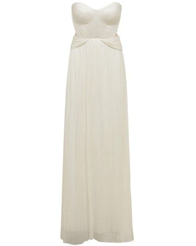 Maria Lucia Hohan Kamina Foiled Silk Tulle Long Dress - White