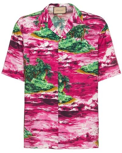 Gucci Printed Viscose Bowling Shirt - Pink