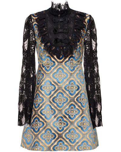 Etro Tapestry Velvet & Lace Mini Dress - Black