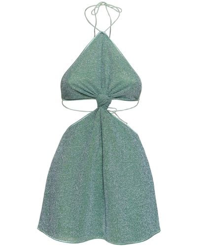Oséree Lumiere Lurex Halter Neck Mini Dress - Green