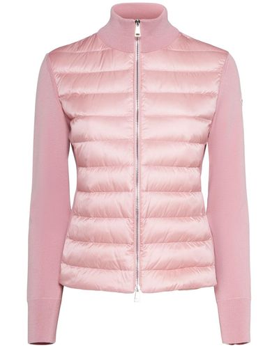 Moncler Padded Wool Blend Down Cardigan - Pink