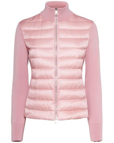Moncler Padded Wool Blend Down Cardigan - Pink