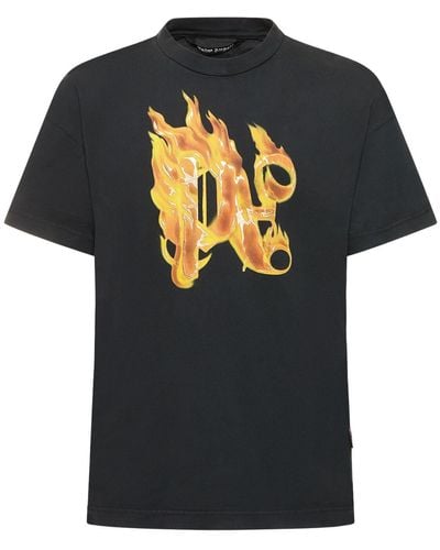 Palm Angels Burning T-Shirt aus Baumwoll-Jersey mit Logoverzierung und Logoprint - Schwarz