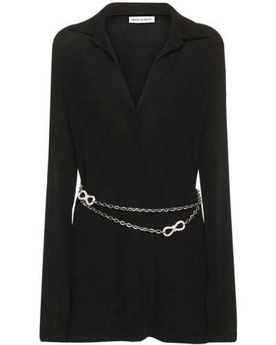 Mach & Mach Knit Shirt Dress W/ Chain Belt - Black