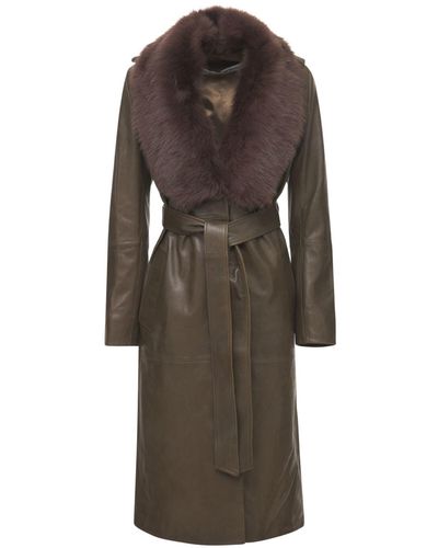 Nour Hammour Uptown Girl Leather Belted Trench Coat - Green