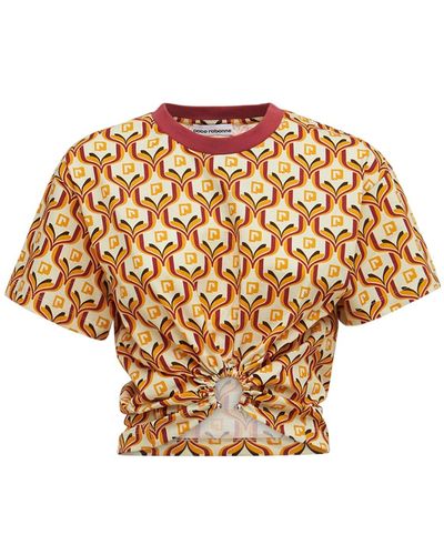 Rabanne T-shirt Cropped In Cotone Con Stampa - Multicolore