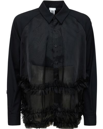 Noir Kei Ninomiya Wool Crepe & Organza Ruffled Shirt - Black