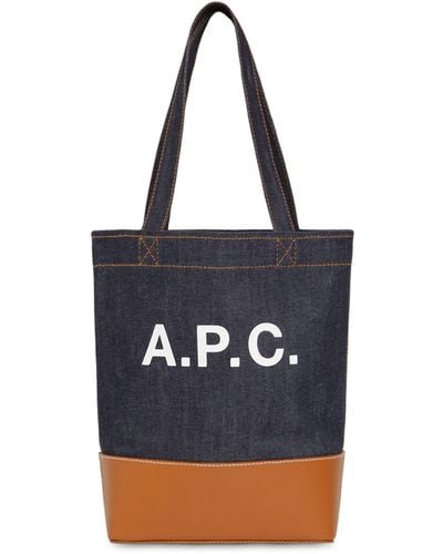 A.P.C. Tote Bag En Denim Et Cuir Imprimé Logo - Bleu