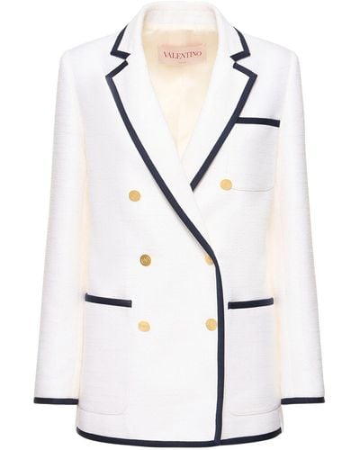 Valentino Double Breast Crisp Tweed Jacket - White