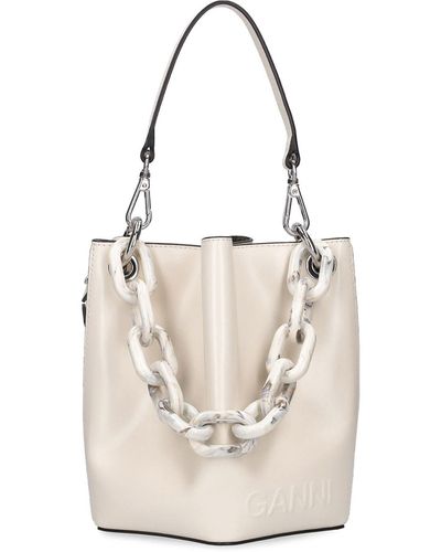Ganni Small Diamond Leather Bucket Bag - White