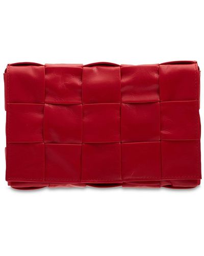Bottega Veneta Intreccio Leather Crossbody Bag - Red