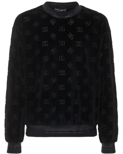 Dolce & Gabbana Pull en jacquard de velours a logo - Noir