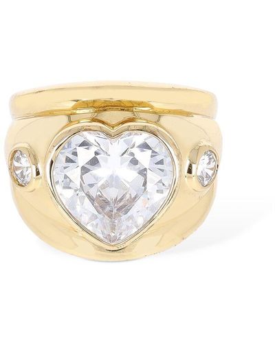 Timeless Pearly Heart Crystal Thick Ring - Metallic