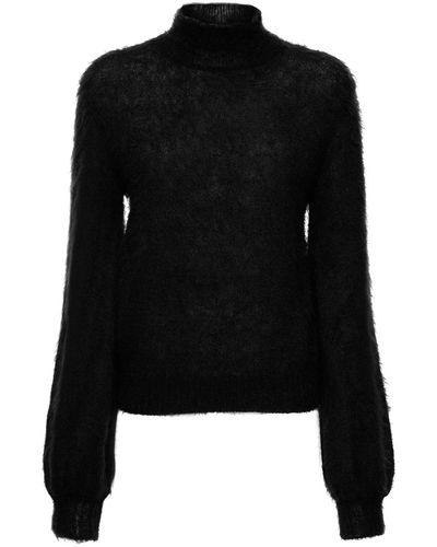Alberta Ferretti Mohair Blend Turtleneck Sweater - Black