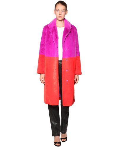 STAND Maribel Color Block Faux Fur Coat - Pink