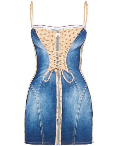 DSquared² Denim Mini Corset Dress - Blue
