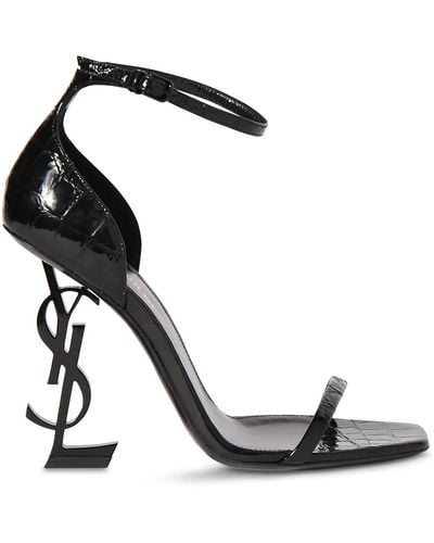 Saint Laurent 110Mm Opyum Croc Embossed Sandals - Black