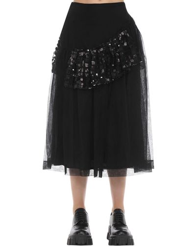 Simone Rocha Patchwork Sequin Ruffled Midi Skirt - Black