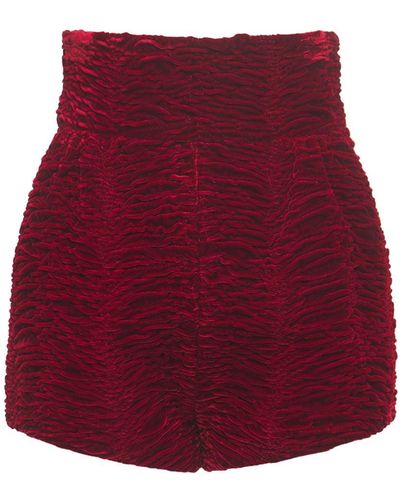 Saint Laurent Short En Velours Cupro Et Viscose Taille Haute - Rouge