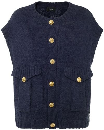 DSquared² Buttoned Wool Knit Cardigan Vest - Blue