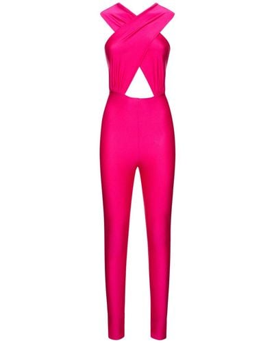 ANDAMANE Hola Shiny Stretch Lycra Jumpsuit - Pink