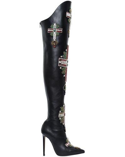 Versace 110mm Embellished Leather Boots - Black