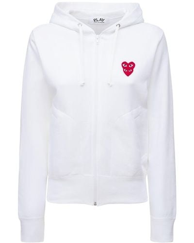 COMME DES GARÇONS PLAY Logo Cotton Jersey Zip Sweatshirt Hoodie - White