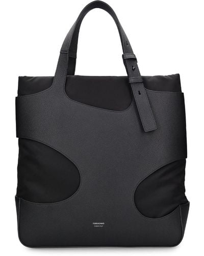 Ferragamo Cut Out Leather Logo Tote Bag - Black