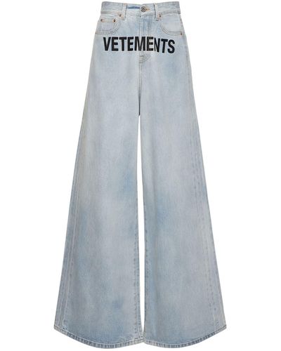 Vetements Logo Printed baggy Cotton Jeans - Blue